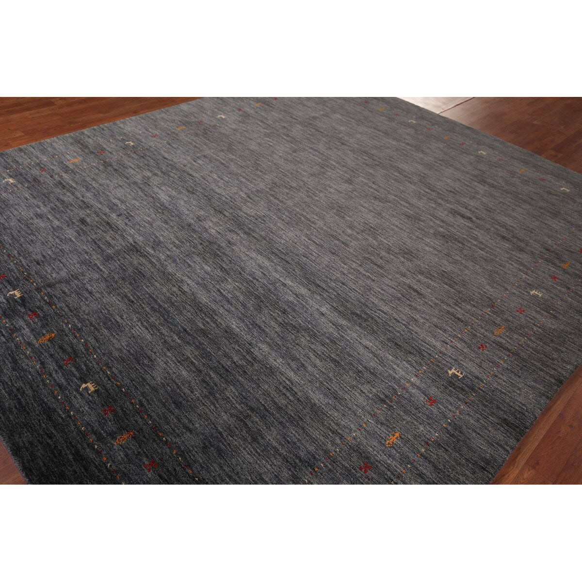 Tribal Gabbeh Indian Area Rug Handmade Grey Wool Carpet - 8'4" x 9'9"