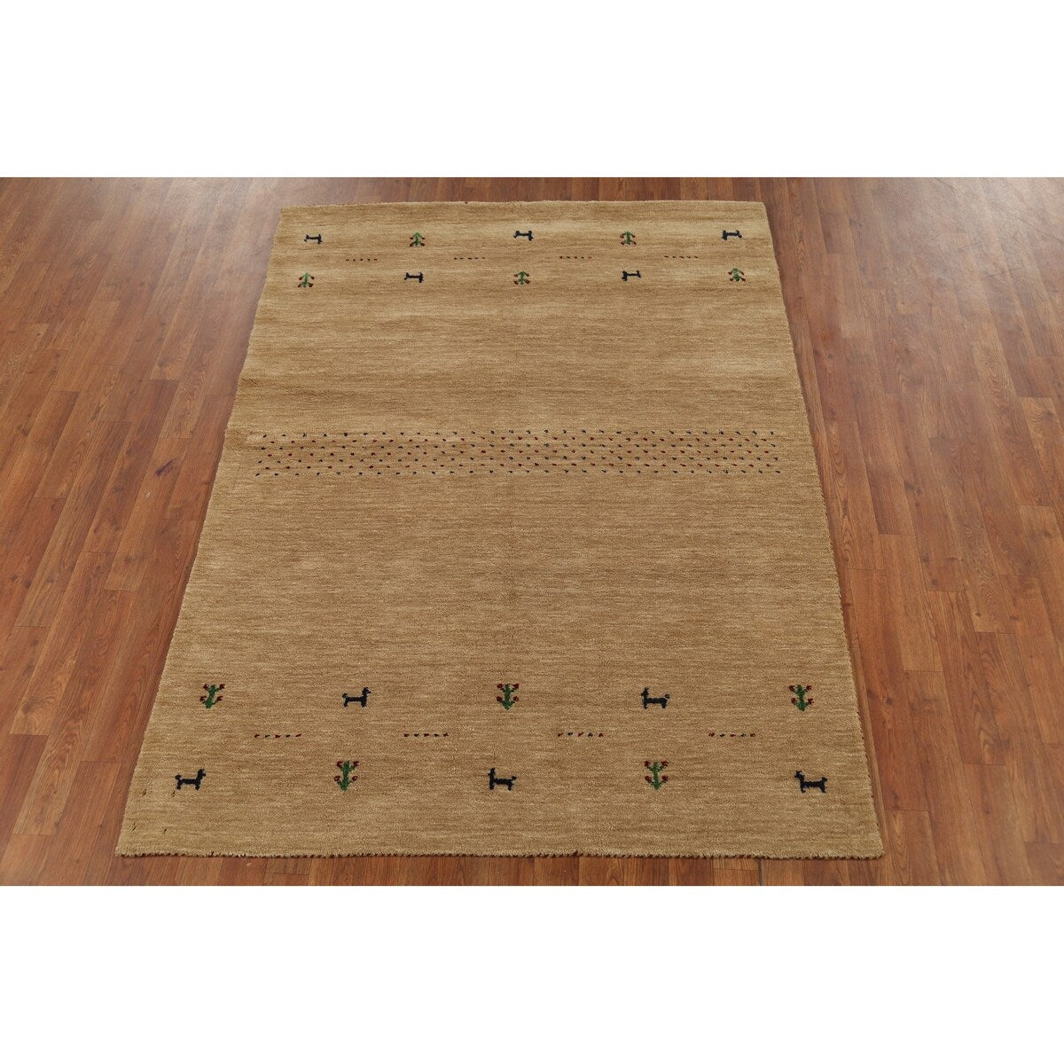 Tribal Gabbeh Oriental Area Rug Handmade Yellow Wool Carpet - 4'9"x 6'5"