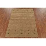 Tribal Gabbeh Oriental Area Rug Handmade Yellow Wool Carpet - 4'9"x 6'5"