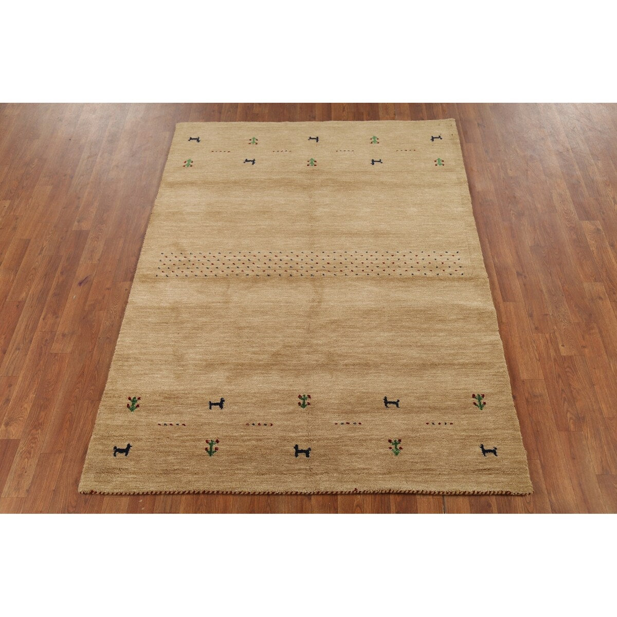 Tribal Gabbeh Oriental Area Rug Handmade Yellow Wool Carpet - 4'9"x 6'5"