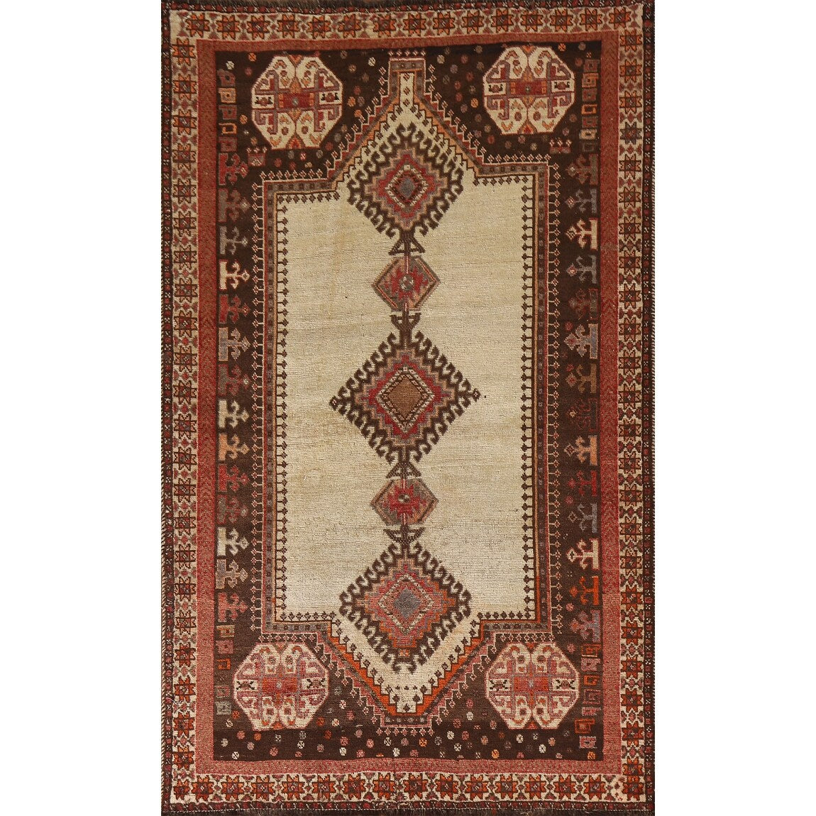 Tribal Gabbeh Persian Vintage Area Rug Hand-knotted Beige Wool Carpet
