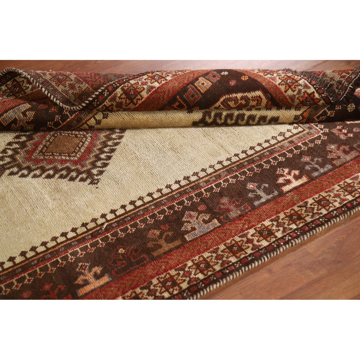 Tribal Gabbeh Persian Vintage Area Rug Hand-knotted Beige Wool Carpet - 4'5"x 7'2"
