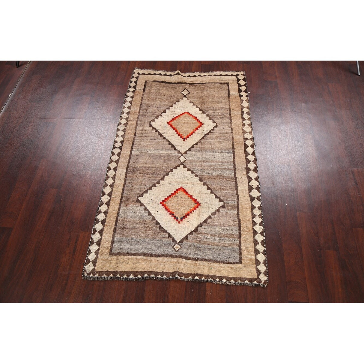 Tribal Geometric Gabbeh Persian Wool Area Rug Handmade Foyer Carpet - 3'10" x 6'6"