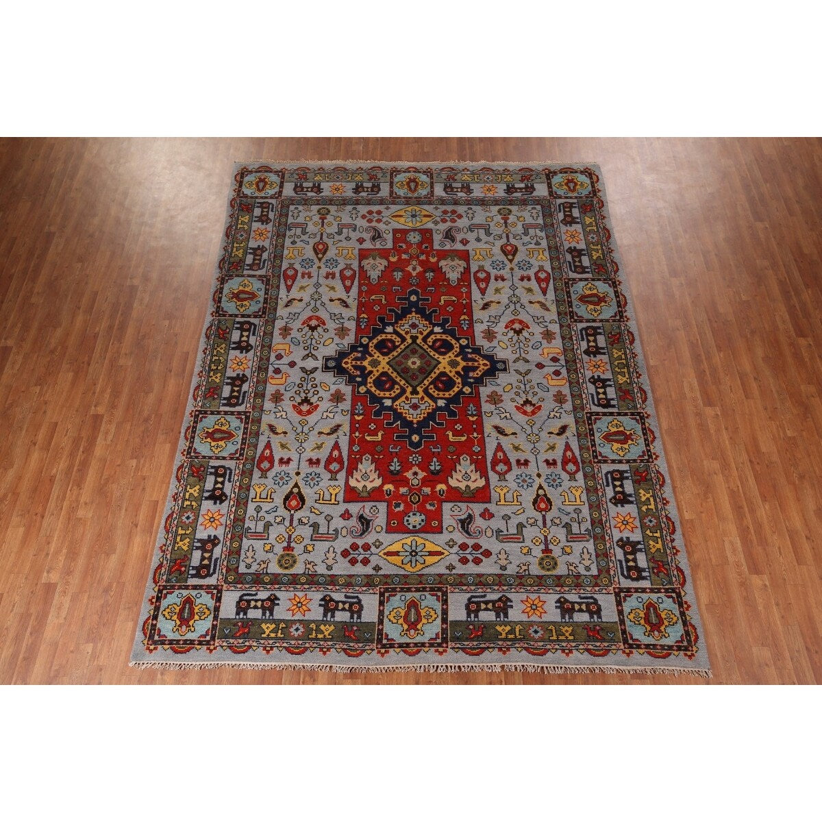 Tribal Geometric Heriz Serapi Indian Area Rug Hand-Knotted Wool Carpet - 8'11" x 11'8"