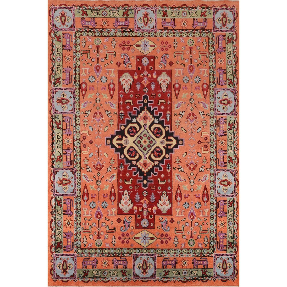 Tribal Geometric Ziegler Oriental Area Rug Hand-Knotted Wool Carpet -