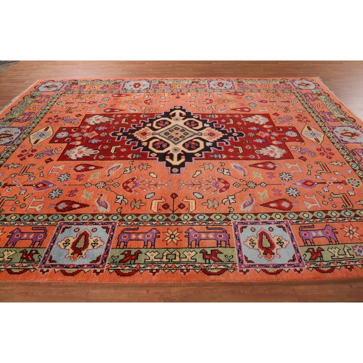 Tribal Geometric Ziegler Oriental Area Rug Hand-Knotted Wool Carpet - 8'11"x 11'10"