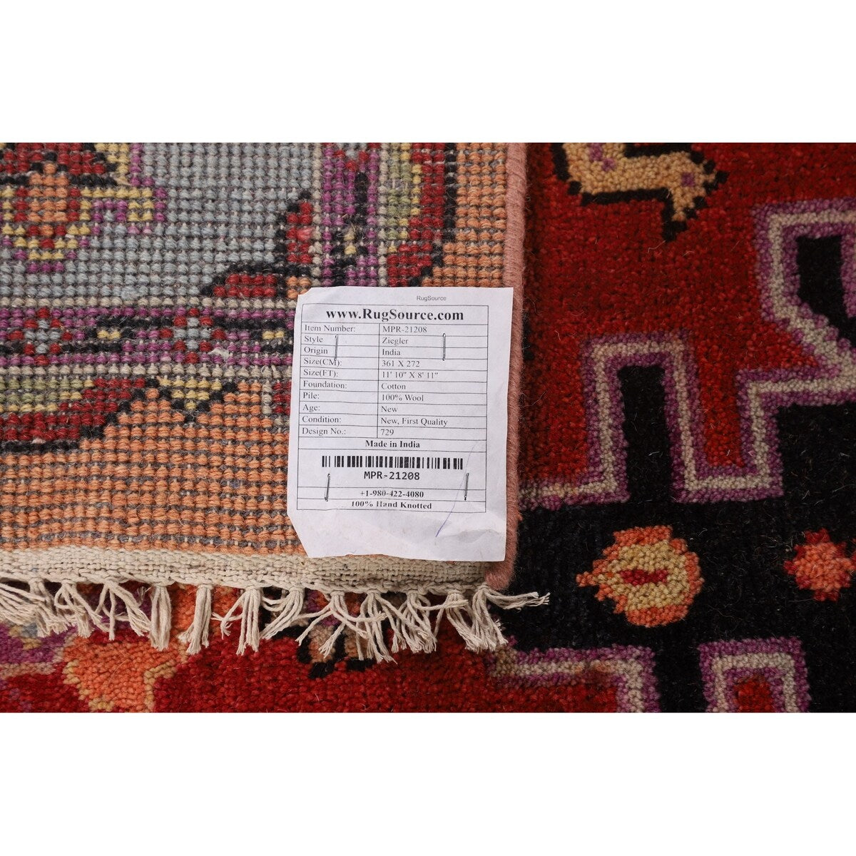 Tribal Geometric Ziegler Oriental Area Rug Hand-Knotted Wool Carpet - 8'11"x 11'10"