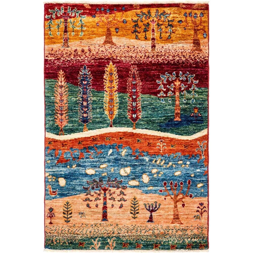 Tribal, Hand Knotted Area Rug - 2' 8" x 4' 0" - 2'8" x 4'