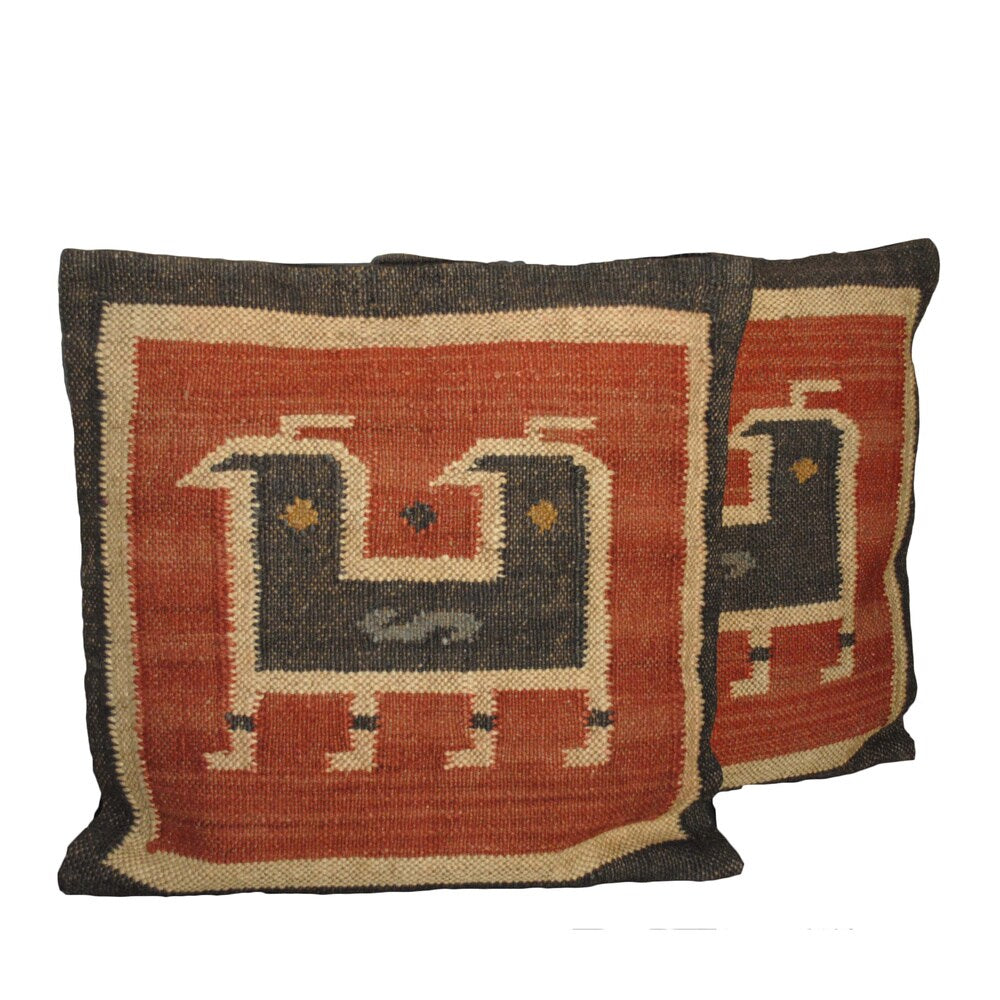 Handmade Tribal Indo Kilim Wool and Jute Pillows, Set of 2 (India) - 20" x 20"