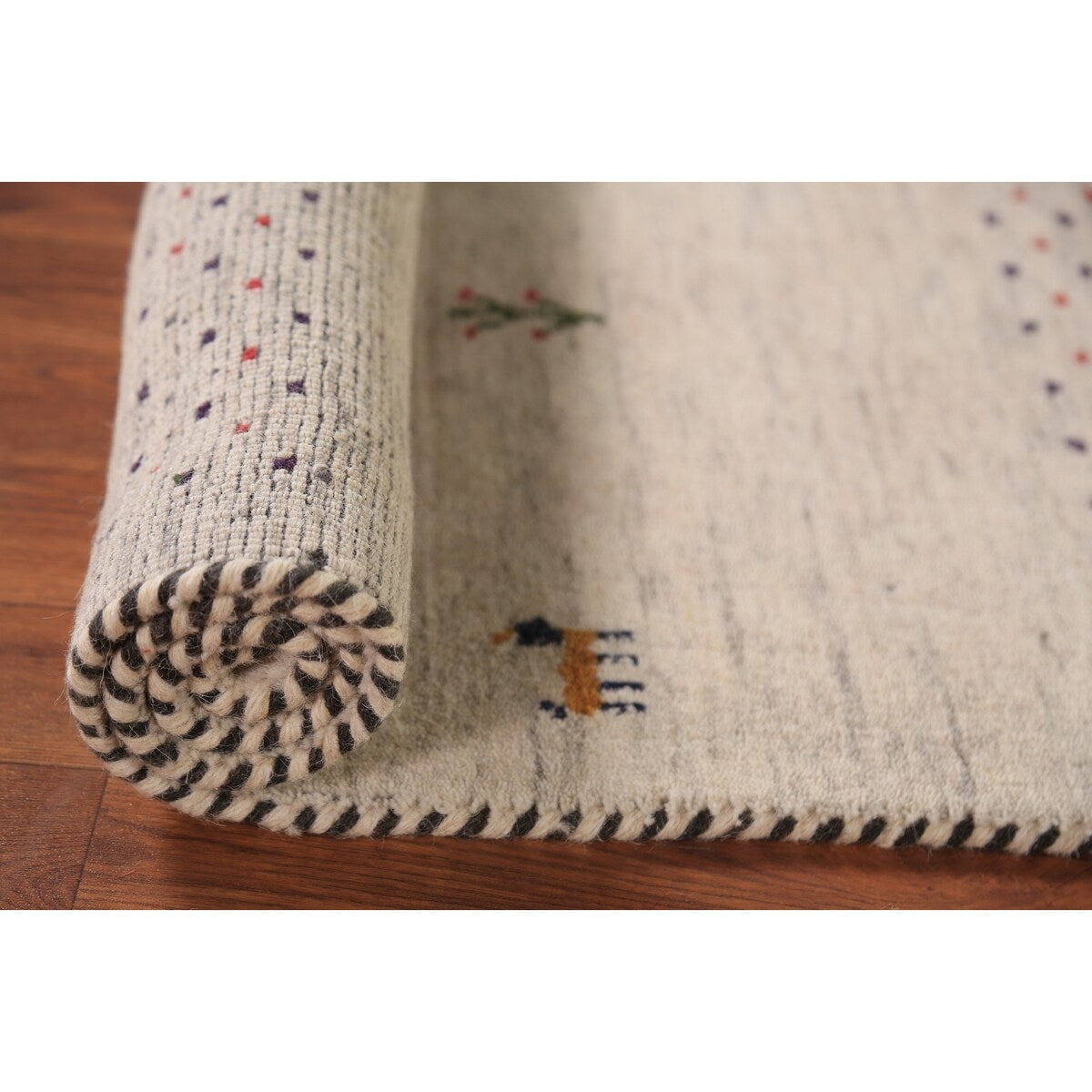 Tribal Ivory Gabbeh Oriental Foyer Rug Hand-Knotted Wool Carpet - 2'0" x 3'11"