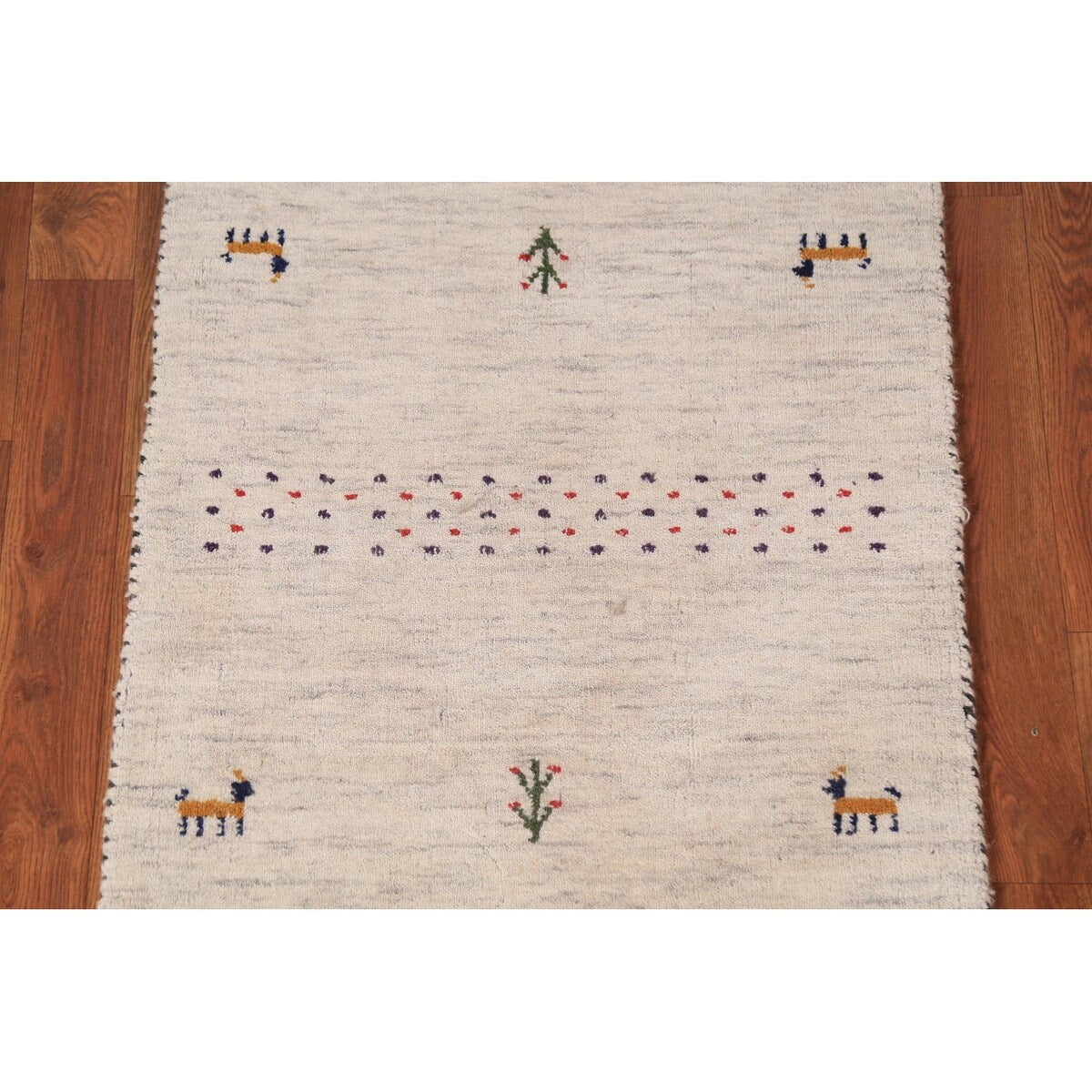Tribal Ivory Gabbeh Oriental Foyer Rug Hand-Knotted Wool Carpet - 2'0" x 3'11"