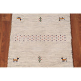 Tribal Ivory Gabbeh Oriental Foyer Rug Hand-Knotted Wool Carpet - 2'0" x 3'11"
