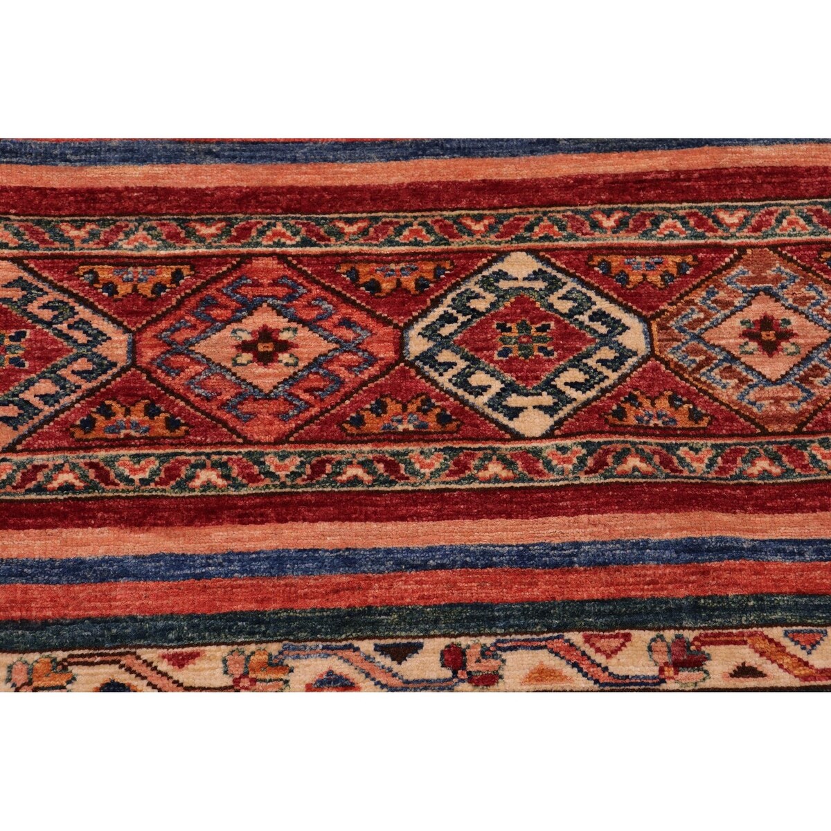 Tribal Khurgeen Helaine Red/Blue Hand-knotted Wool Rug - 5'6 x 7'10 - 5'6'' x 7'10''