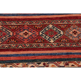 Tribal Khurgeen Helaine Red/Blue Hand-knotted Wool Rug - 5'6 x 7'10 - 5'6'' x 7'10''
