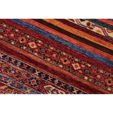 Tribal Khurgeen Helaine Red/Blue Hand-knotted Wool Rug - 5'6 x 7'10 - 5'6'' x 7'10''