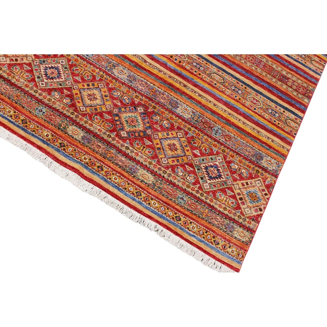 Tribal Khurgeen Lula Red Blue Wool Rug - 5'7 x 8'2 - 5'7" x 8'2"