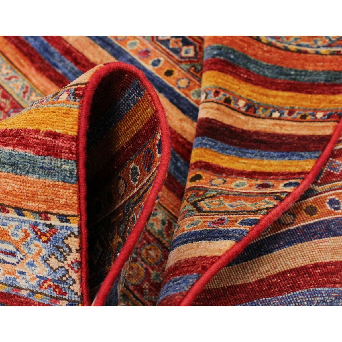 Tribal Khurgeen Lula Red Blue Wool Rug - 5'7 x 8'2 - 5'7" x 8'2"
