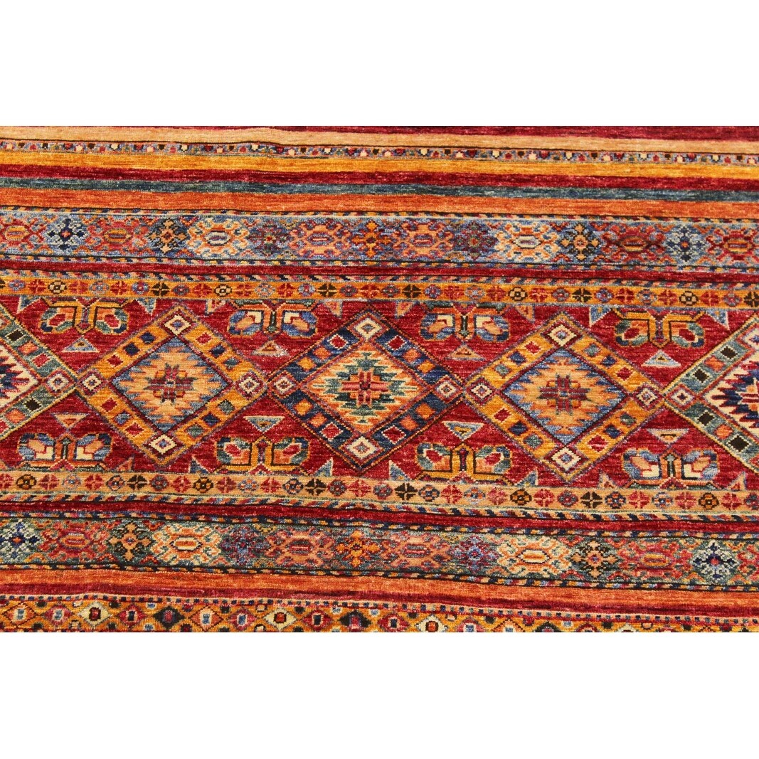 Tribal Khurgeen Lula Red Blue Wool Rug - 5'7 x 8'2 - 5'7" x 8'2"