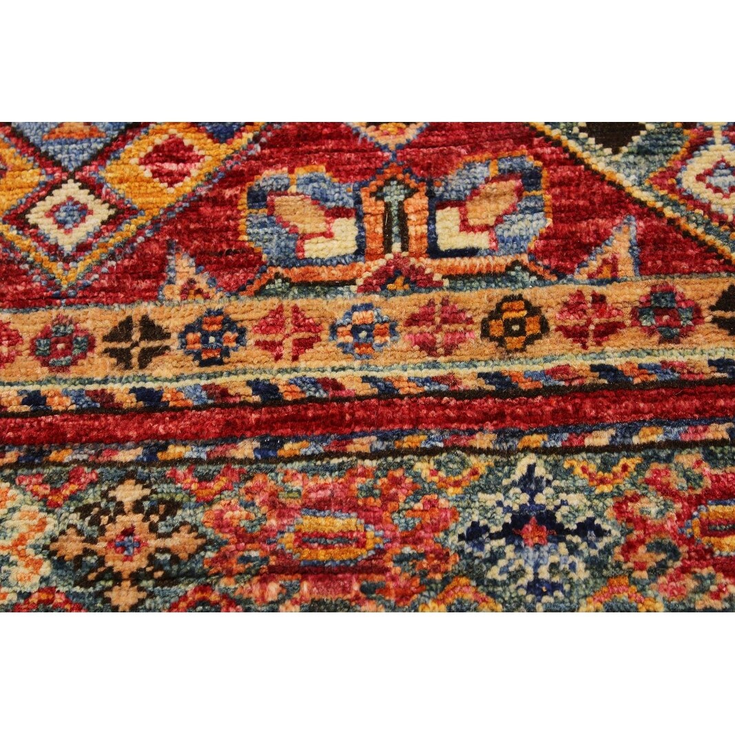 Tribal Khurgeen Lula Red Blue Wool Rug - 5'7 x 8'2 - 5'7" x 8'2"