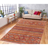 Tribal Khurgeen Lula Red Blue Wool Rug - 5'7 x 8'2 - 5'7" x 8'2"