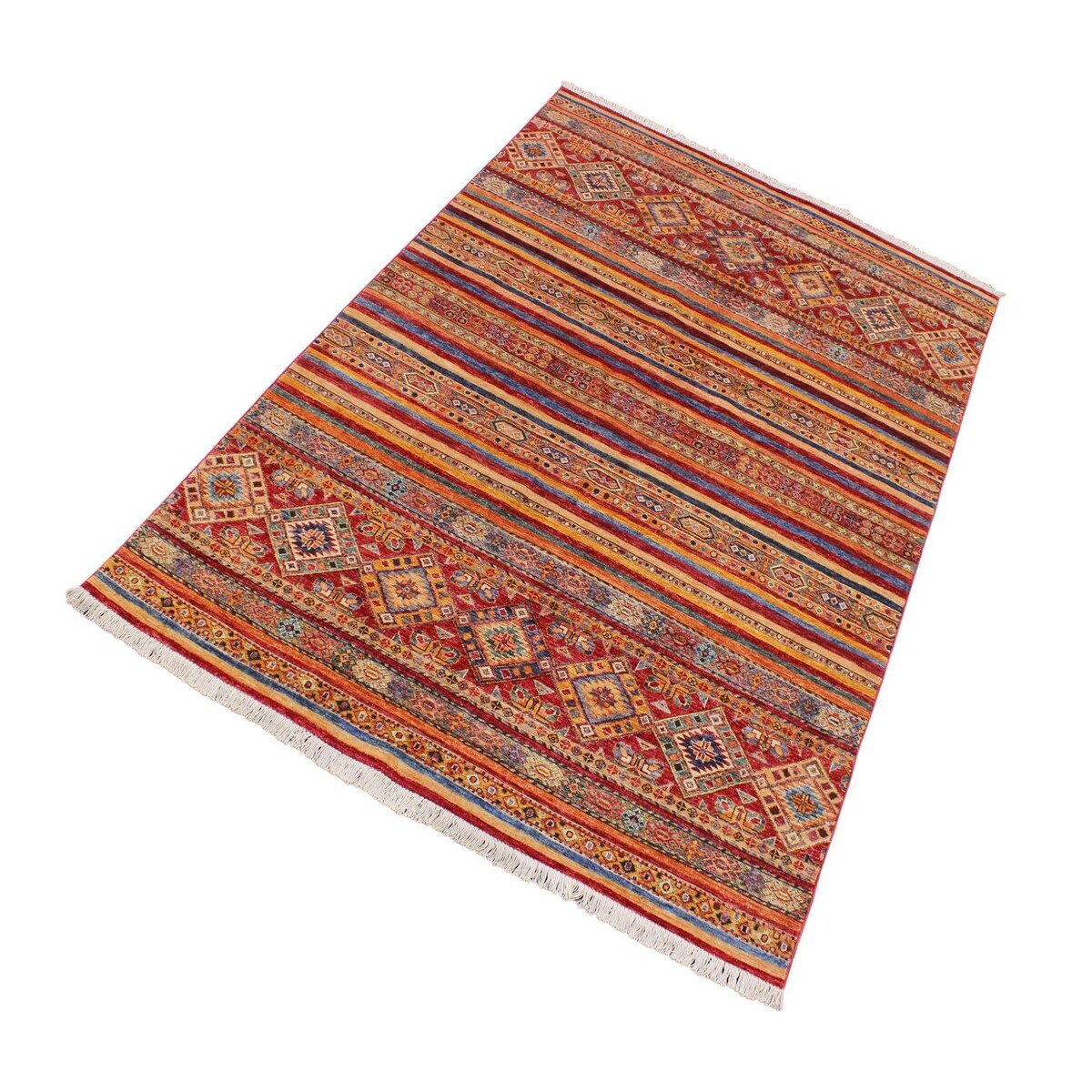 Tribal Khurgeen Lula Red Blue Wool Rug - 5'7 x 8'2 - 5'7" x 8'2"