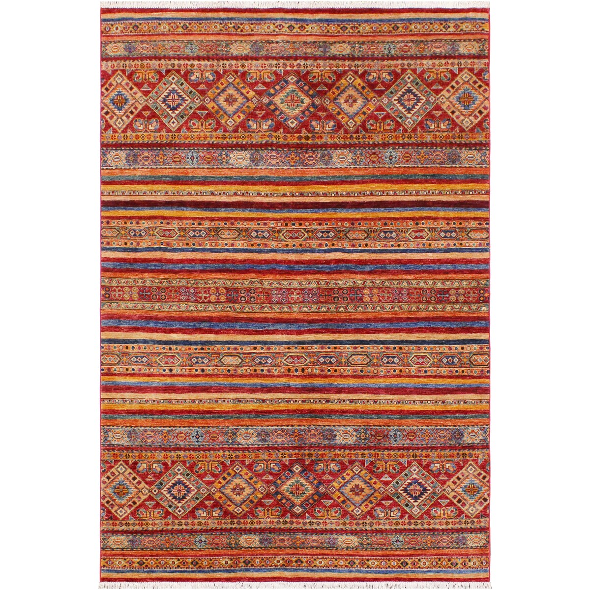 Tribal Khurgeen Lula Red Blue Wool Rug - 5'7 x 8'2 - 5'7" x 8'2"