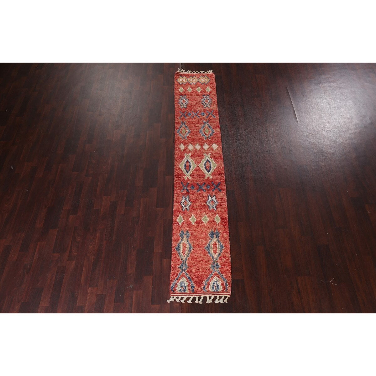 Tribal Moroccan Oriental Runner Rug Wool Hand-knotted Geometric Carpet - 1'10" x 10'7"