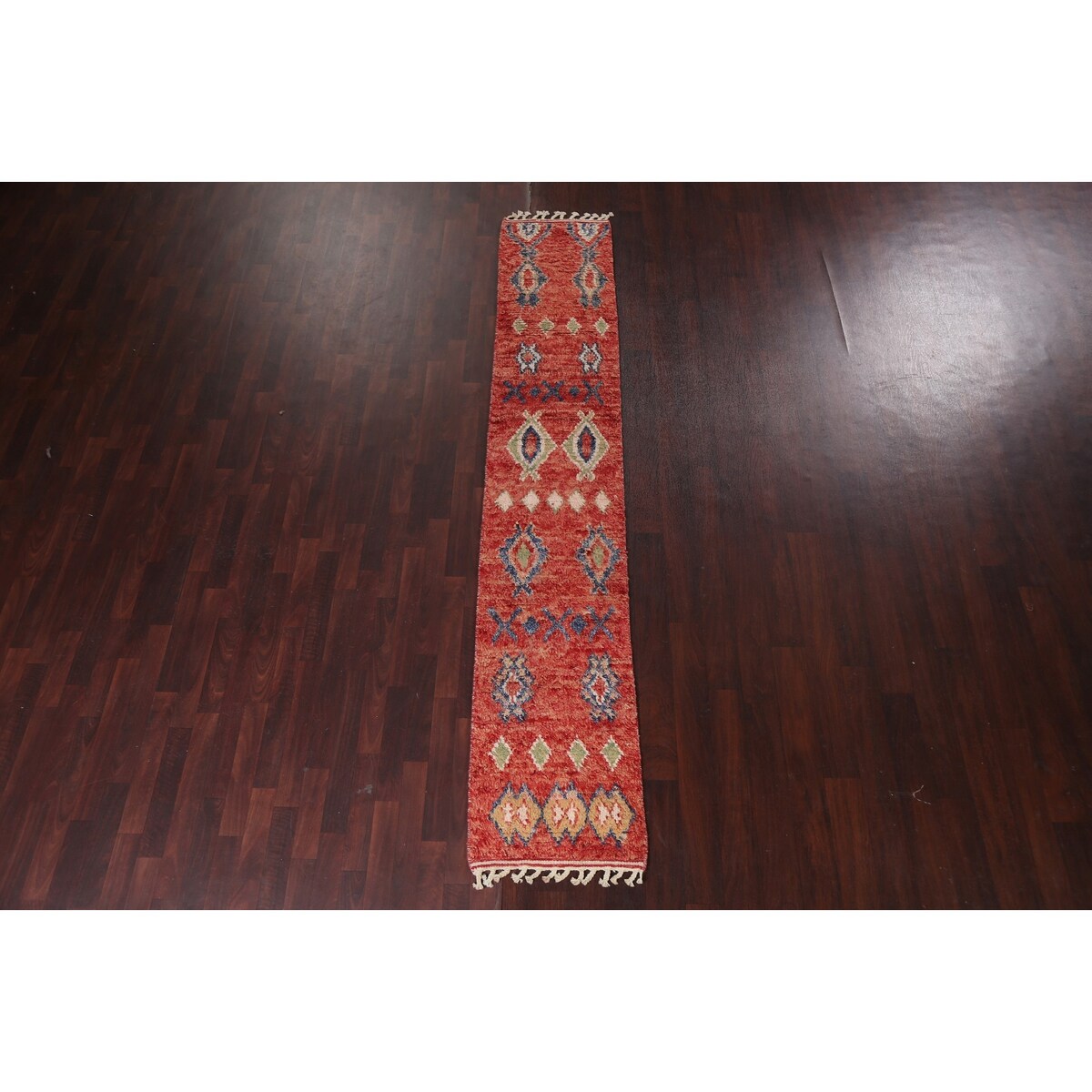 Tribal Moroccan Oriental Runner Rug Wool Hand-knotted Geometric Carpet - 1'10" x 10'7"