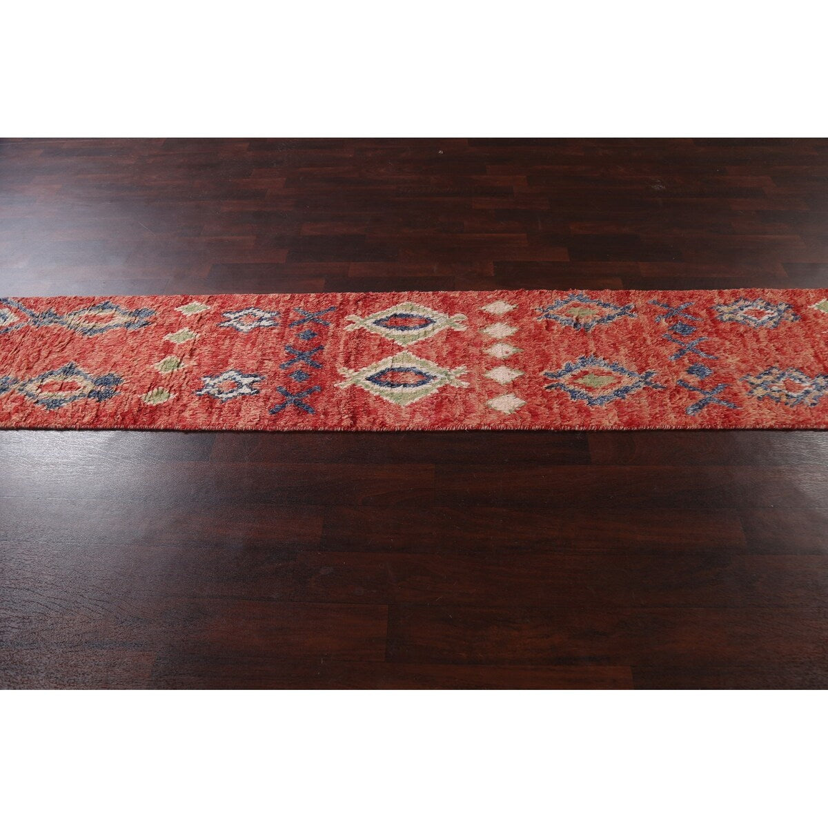 Tribal Moroccan Oriental Runner Rug Wool Hand-knotted Geometric Carpet - 1'10" x 10'7"