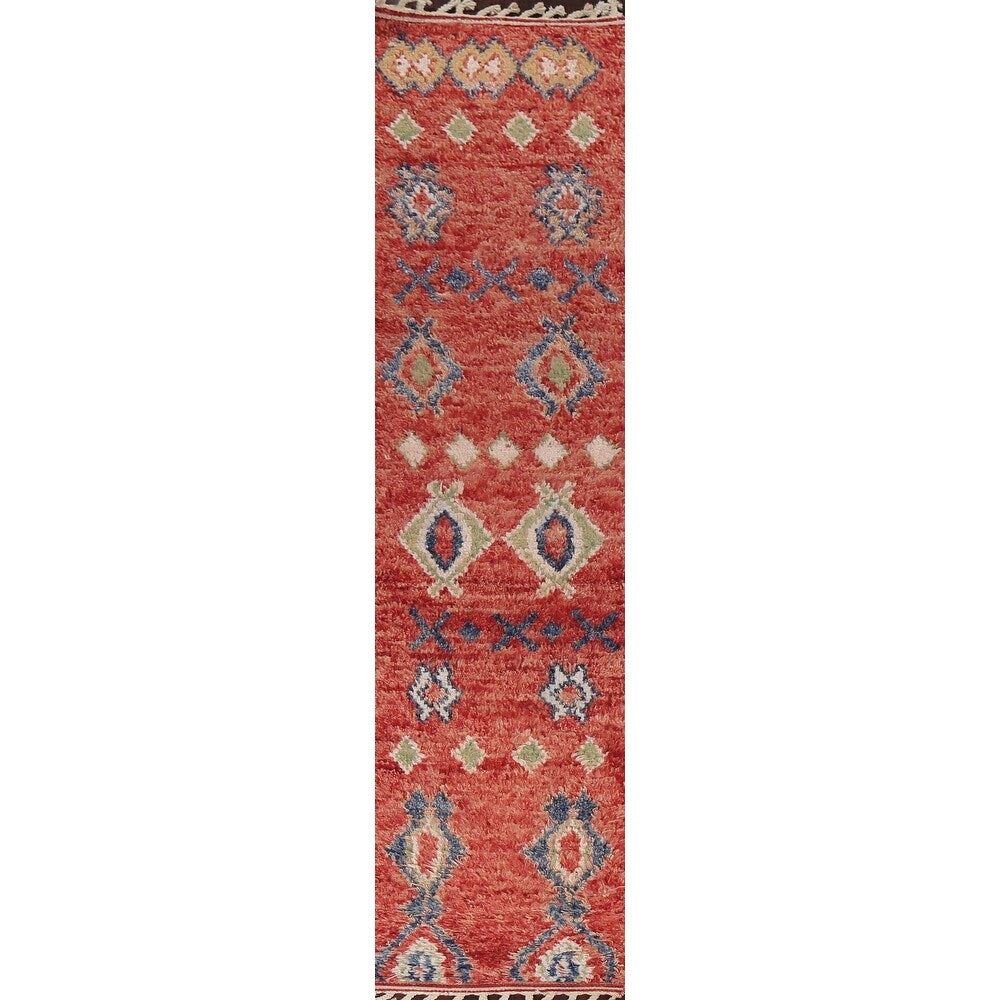 Tribal Moroccan Oriental Runner Rug Wool Hand-knotted Geometric Carpet - 1'10" x 10'7"