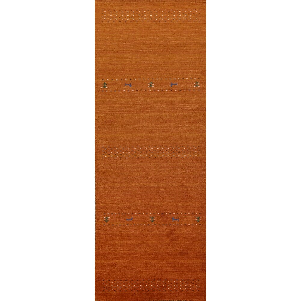 Tribal Orange Gabbeh Indian Runner Rug Handmade Wool Carpet - 2'7"x 9'9"