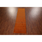 Tribal Orange Gabbeh Indian Runner Rug Handmade Wool Carpet - 2'7"x 9'9"