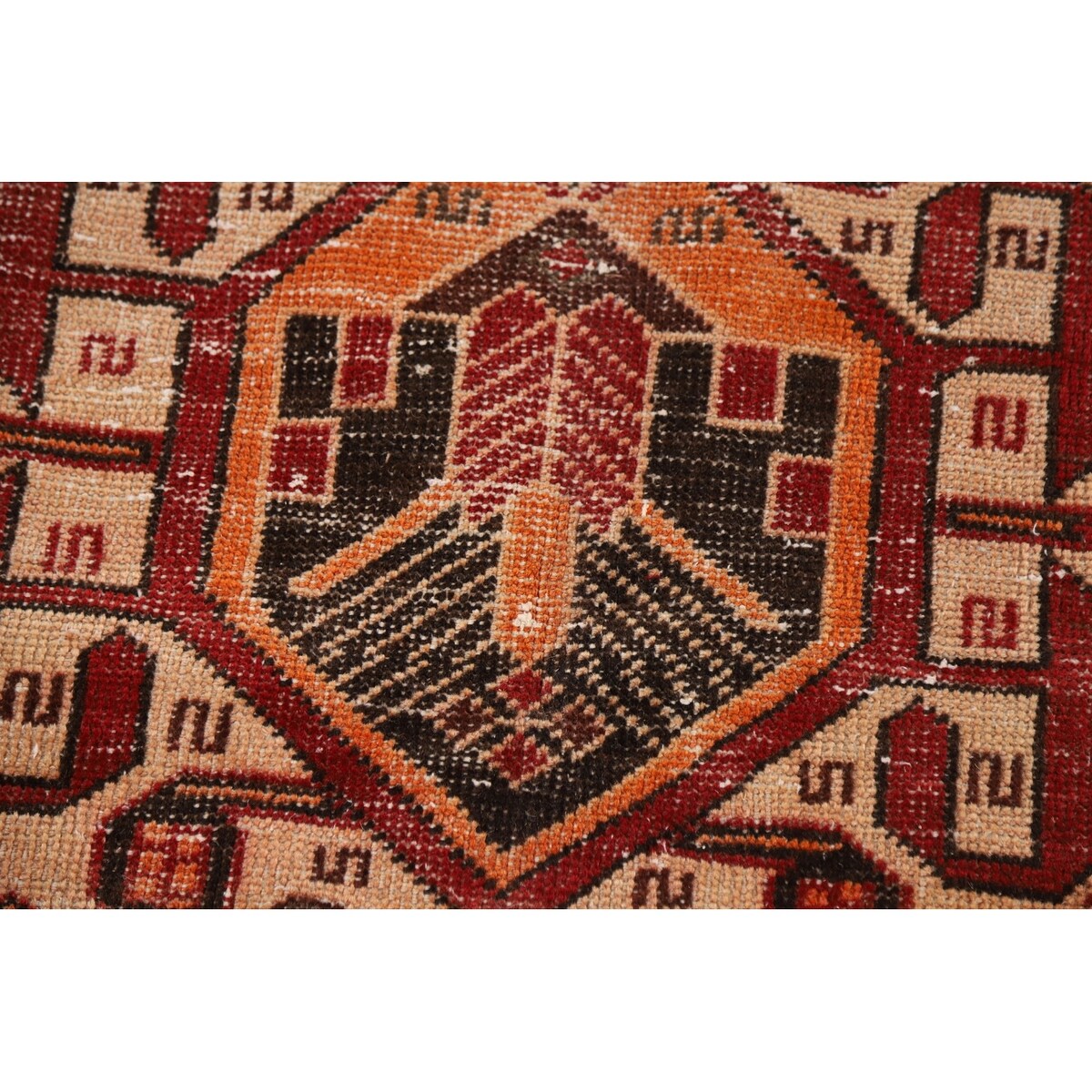 Tribal Red Bakhtiari Persian Vintage Area Rug Handmade Wool Carpet - 6'7"x 10'2"