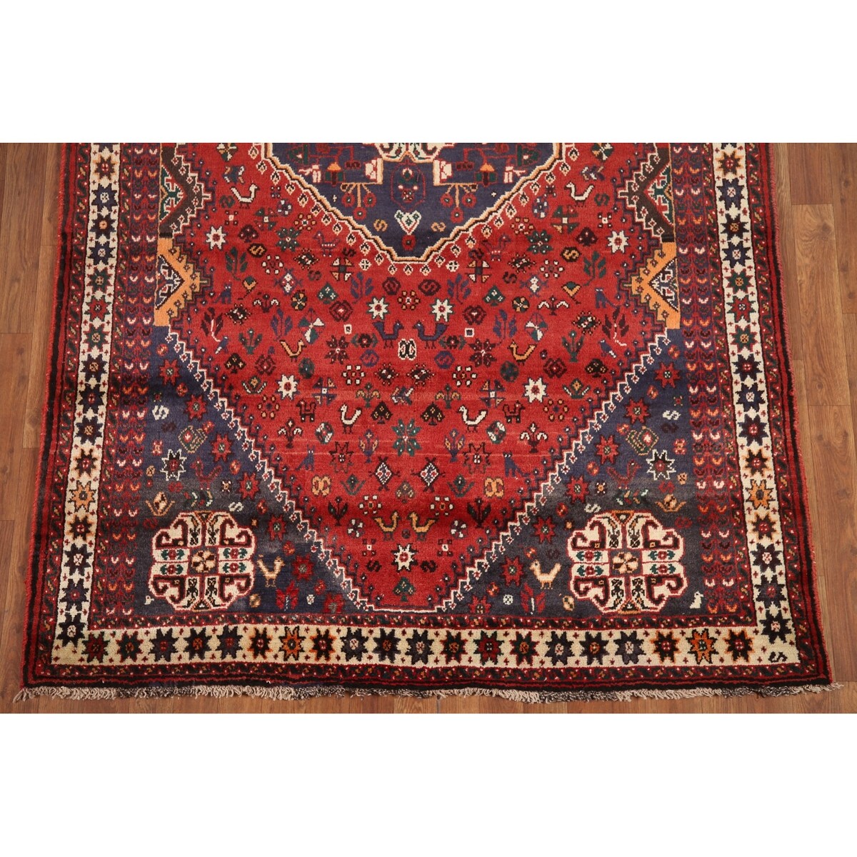 Tribal Red Shiraz Persian Vintage Area Rug Handmade Wool Carpet - 5'0" x 8'3"