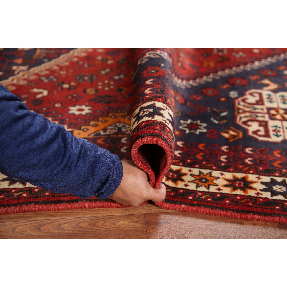 Tribal Red Shiraz Persian Vintage Area Rug Handmade Wool Carpet - 5'0" x 8'3"