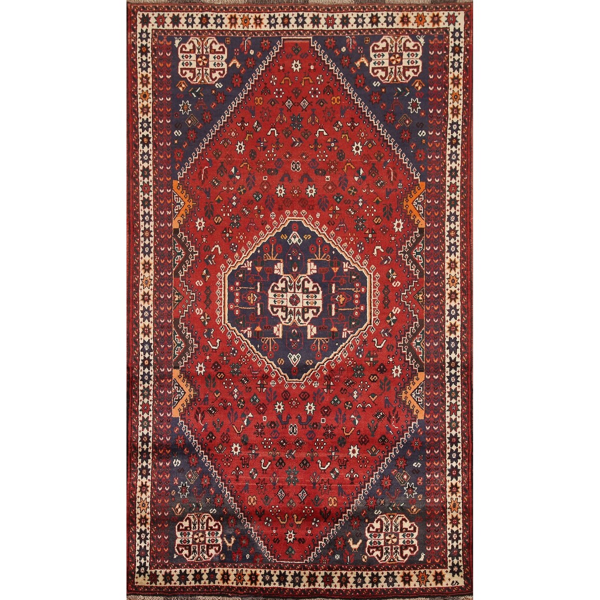 Tribal Red Shiraz Persian Vintage Area Rug Handmade Wool Carpet - 5'0" x 8'3"