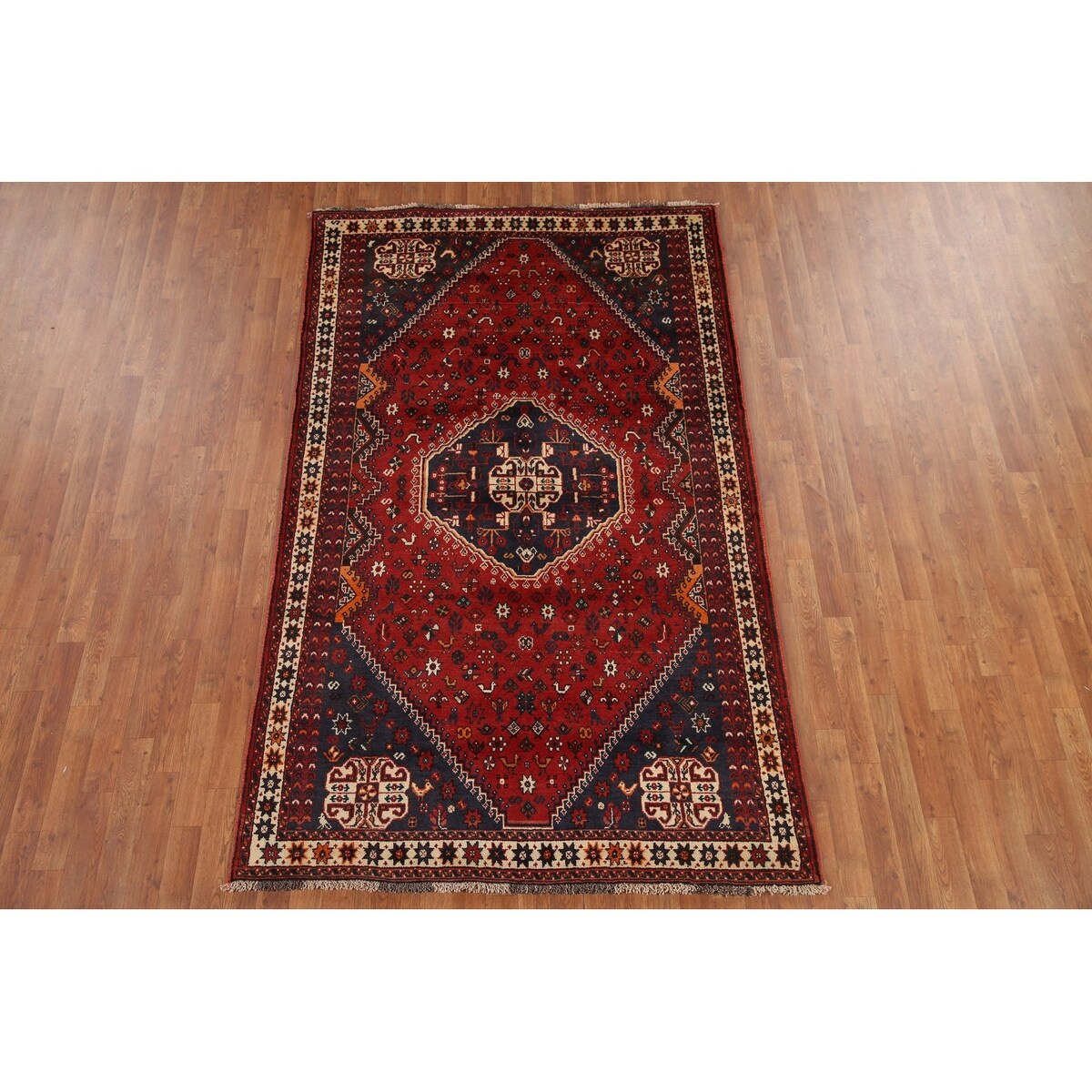 Tribal Red Shiraz Persian Vintage Area Rug Handmade Wool Carpet - 5'0" x 8'3"