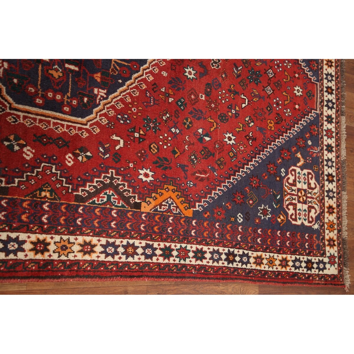 Tribal Red Shiraz Persian Vintage Area Rug Handmade Wool Carpet - 5'0" x 8'3"