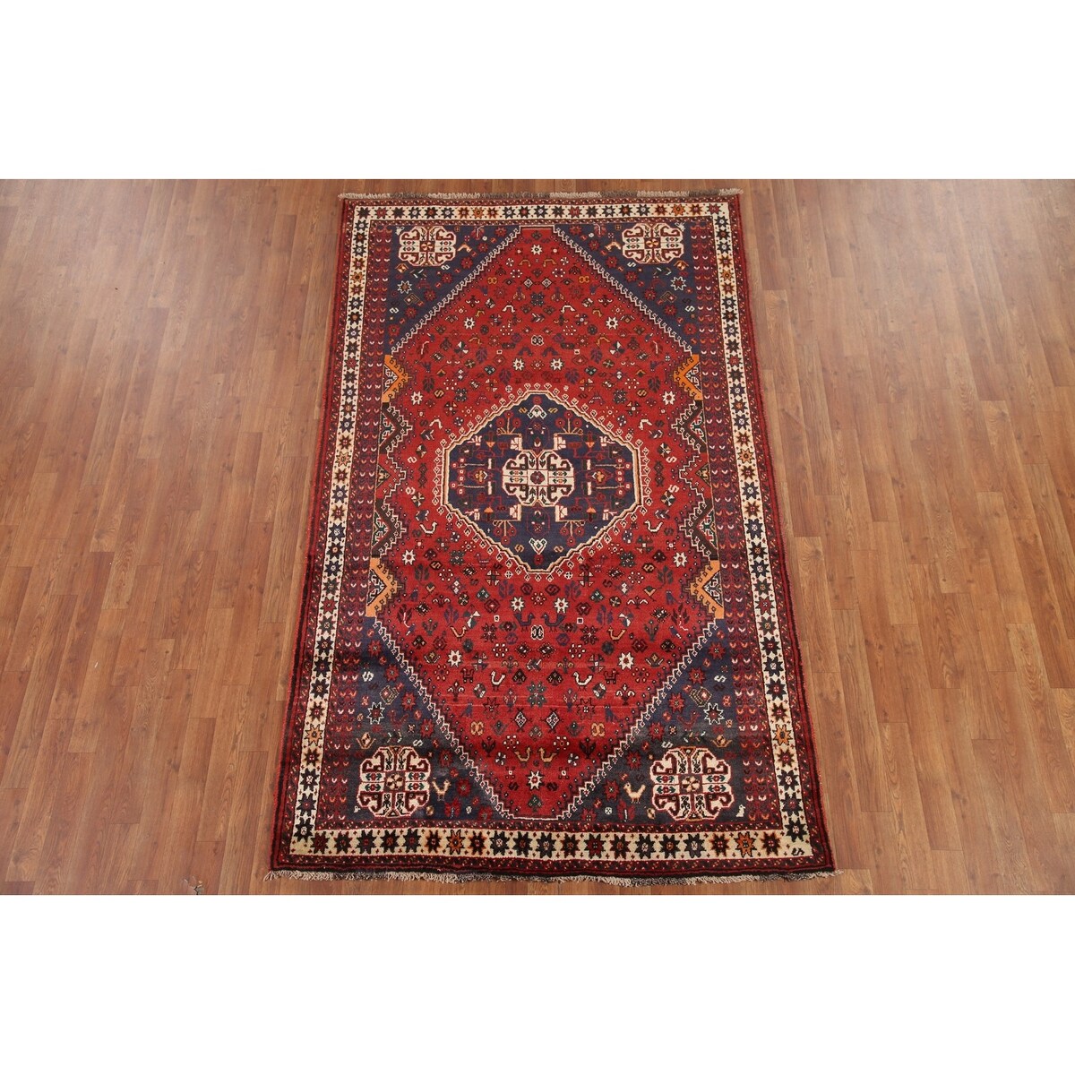 Tribal Red Shiraz Persian Vintage Area Rug Handmade Wool Carpet - 5'0" x 8'3"