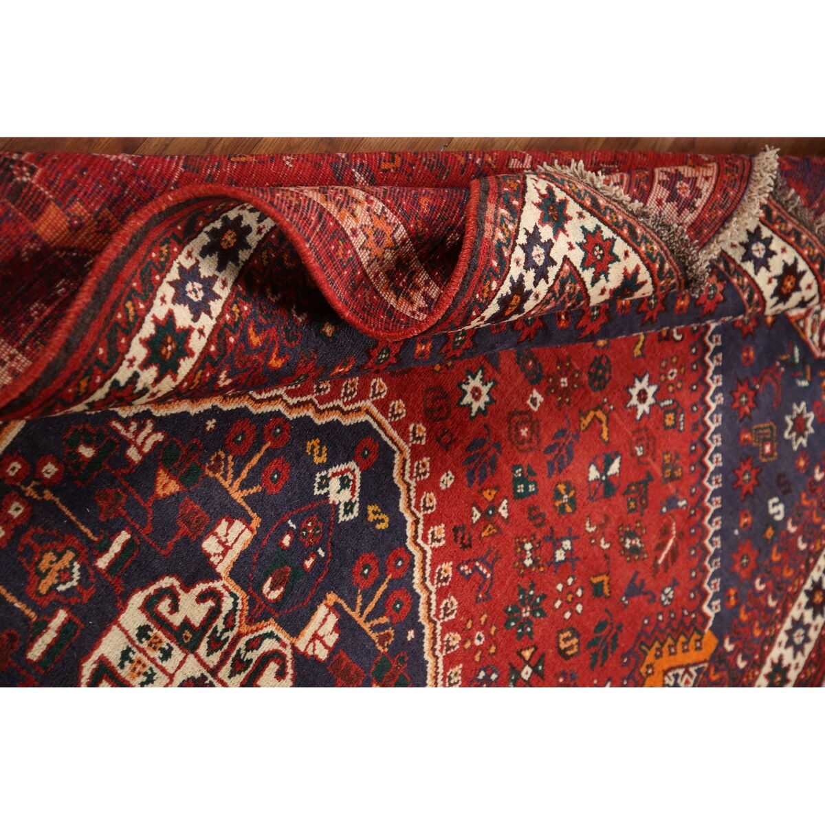 Tribal Red Shiraz Persian Vintage Area Rug Handmade Wool Carpet - 5'0" x 8'3"