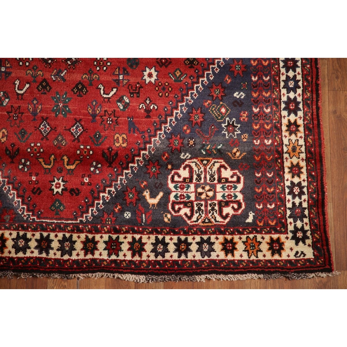 Tribal Red Shiraz Persian Vintage Area Rug Handmade Wool Carpet - 5'0" x 8'3"