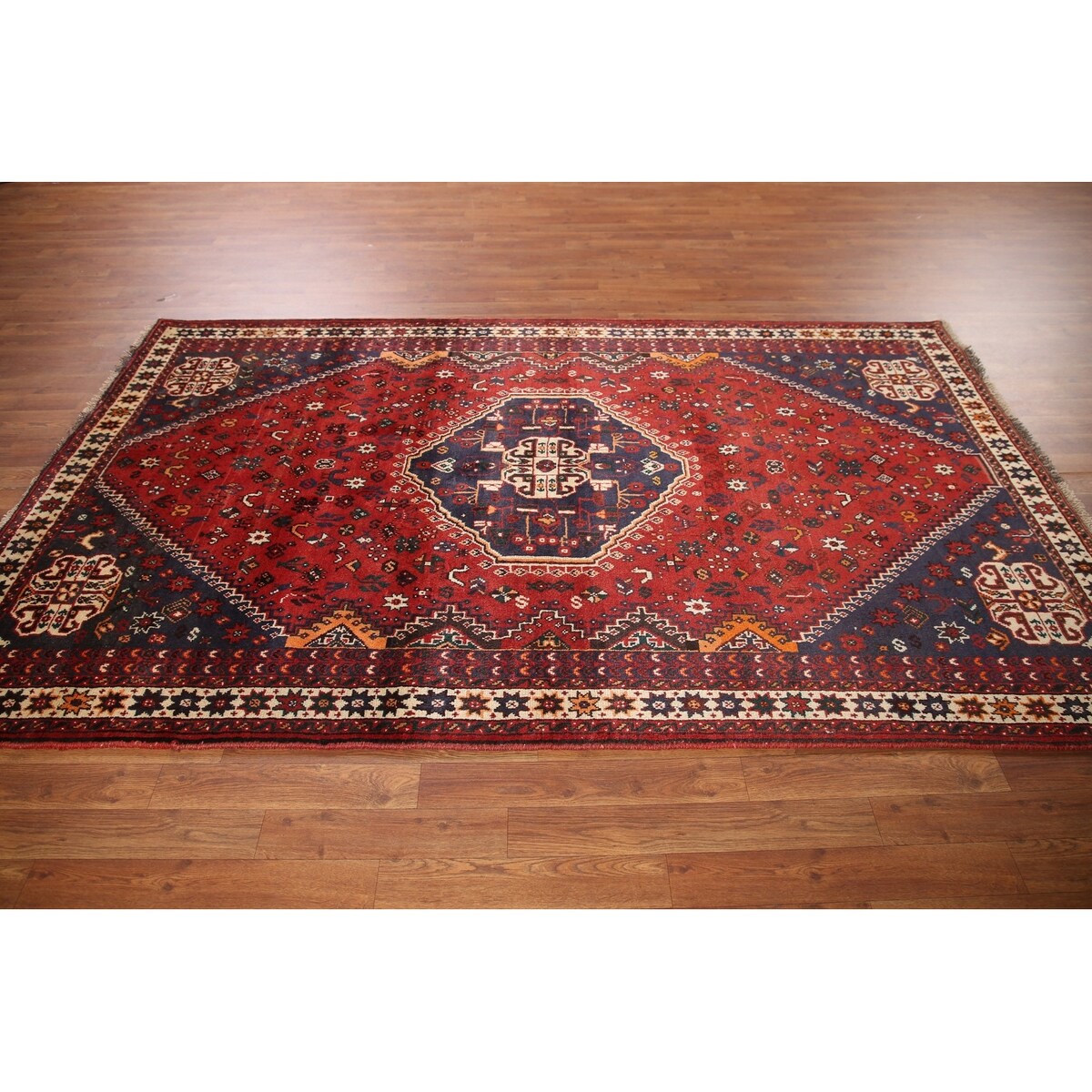 Tribal Red Shiraz Persian Vintage Area Rug Handmade Wool Carpet - 5'0" x 8'3"