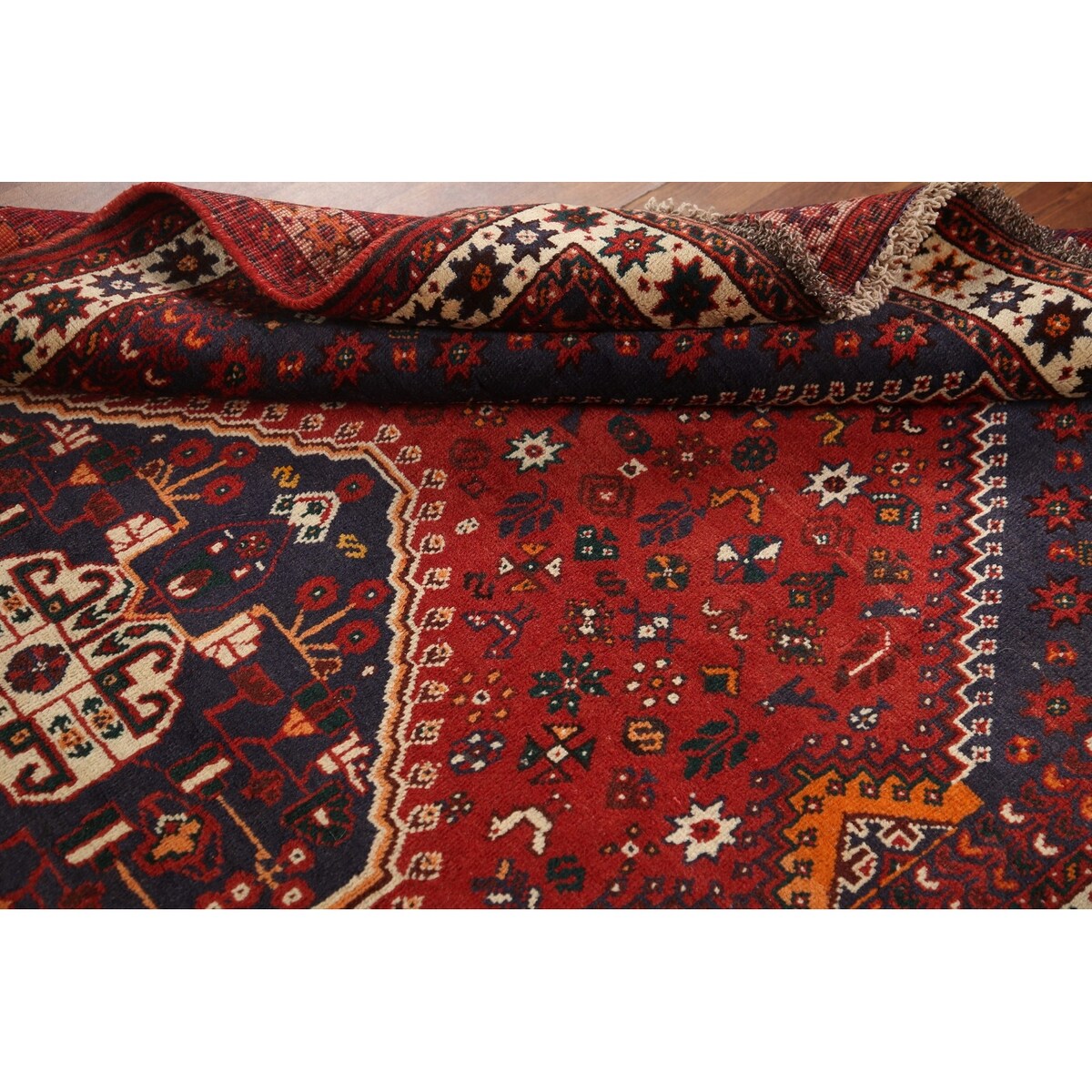 Tribal Red Shiraz Persian Vintage Area Rug Handmade Wool Carpet - 5'0" x 8'3"