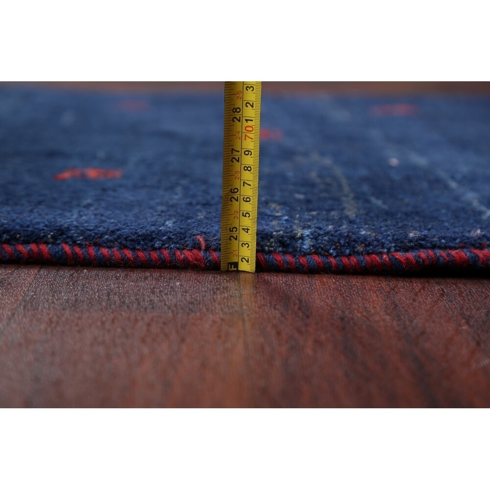 Tribal Royal Blue Gabbeh Shiraz Handmade Wool Persian Area Rug - 4'2" x 3'8" square