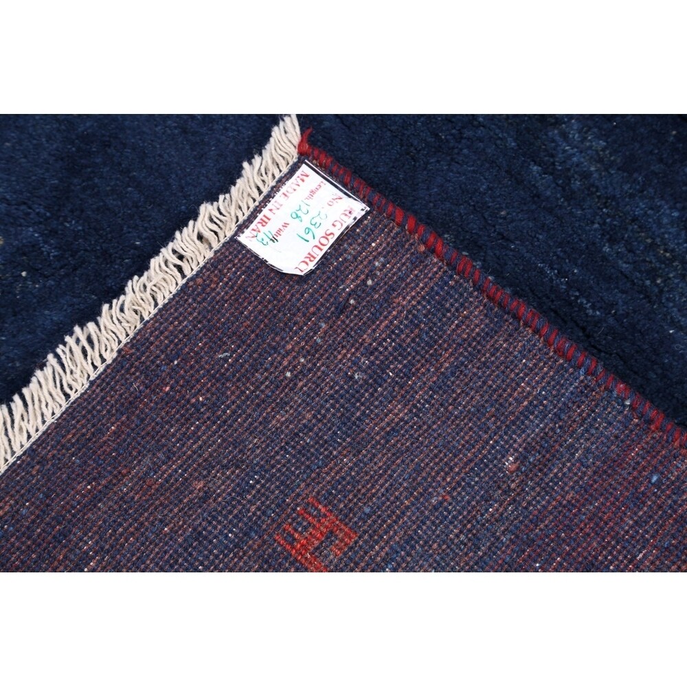 Tribal Royal Blue Gabbeh Shiraz Handmade Wool Persian Area Rug - 4'2" x 3'8" square