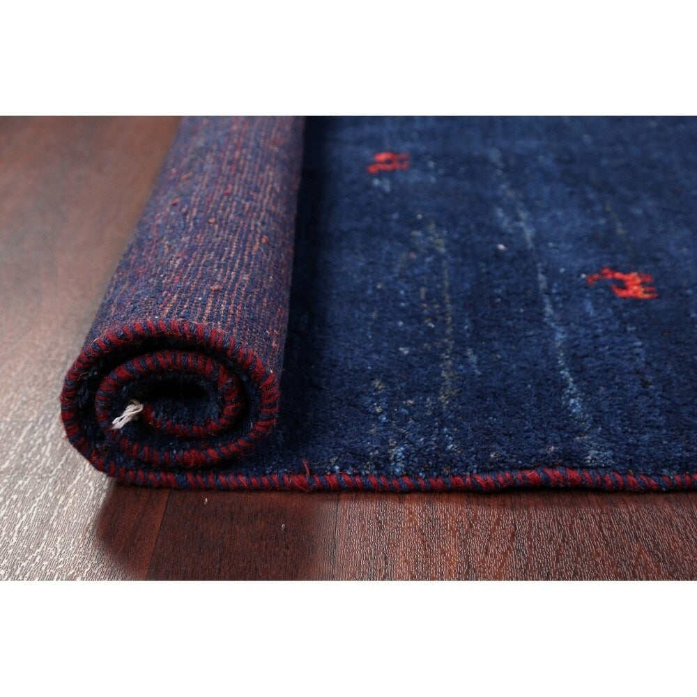 Tribal Royal Blue Gabbeh Shiraz Handmade Wool Persian Area Rug - 4'2" x 3'8" square