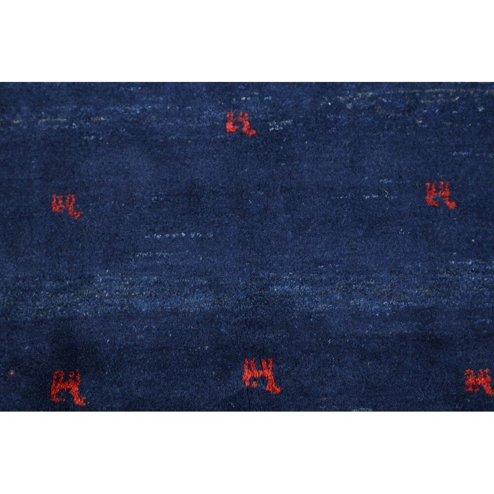 Tribal Royal Blue Gabbeh Shiraz Handmade Wool Persian Area Rug - 4'2" x 3'8" square