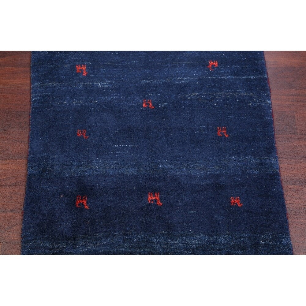 Tribal Royal Blue Gabbeh Shiraz Handmade Wool Persian Area Rug - 4'2" x 3'8" square