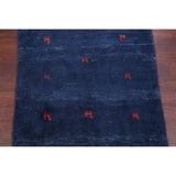 Tribal Royal Blue Gabbeh Shiraz Handmade Wool Persian Area Rug - 4'2" x 3'8" square