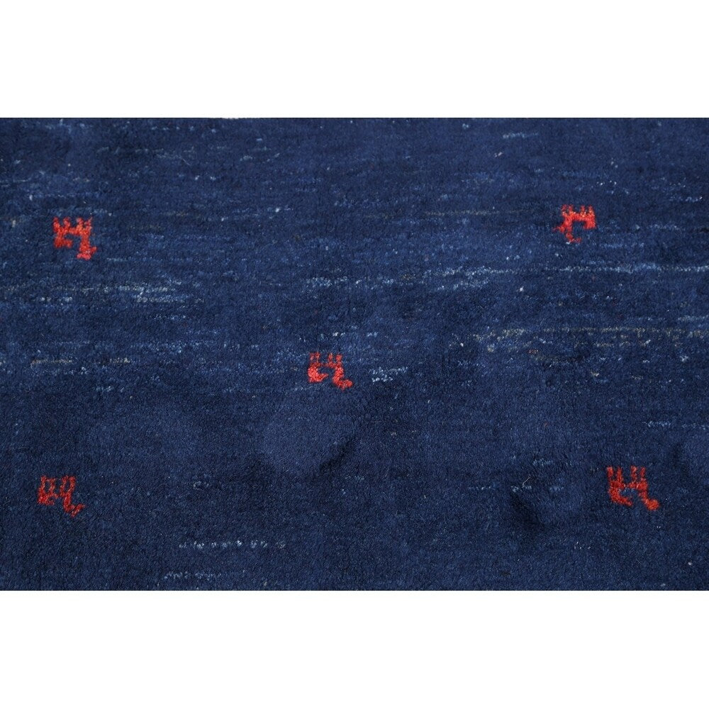 Tribal Royal Blue Gabbeh Shiraz Handmade Wool Persian Area Rug - 4'2" x 3'8" square